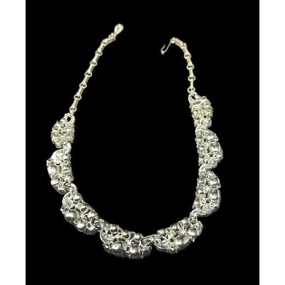 Vintage Lisner Bright Red Glass and AB Silver Tone Choker Necklace 17" - Picture 8 of 8